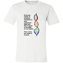 Load image into Gallery viewer, Diversity DNA Gender Neutral Jersey Short-Sleeve T-Shirt - Choose White, Teal, or Green
