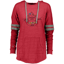 Load image into Gallery viewer, Diverse City Logo Feminine Hooded Low Key Pullover - Choose Red or Green