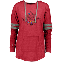 Load image into Gallery viewer, Diverse City Logo Feminine Hooded Low Key Pullover - Choose Red or Green
