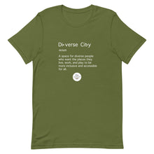 Load image into Gallery viewer, Diverse City Definition Short-Sleeve Gender Neutral T-Shirt (Choose Olive Green or Black)
